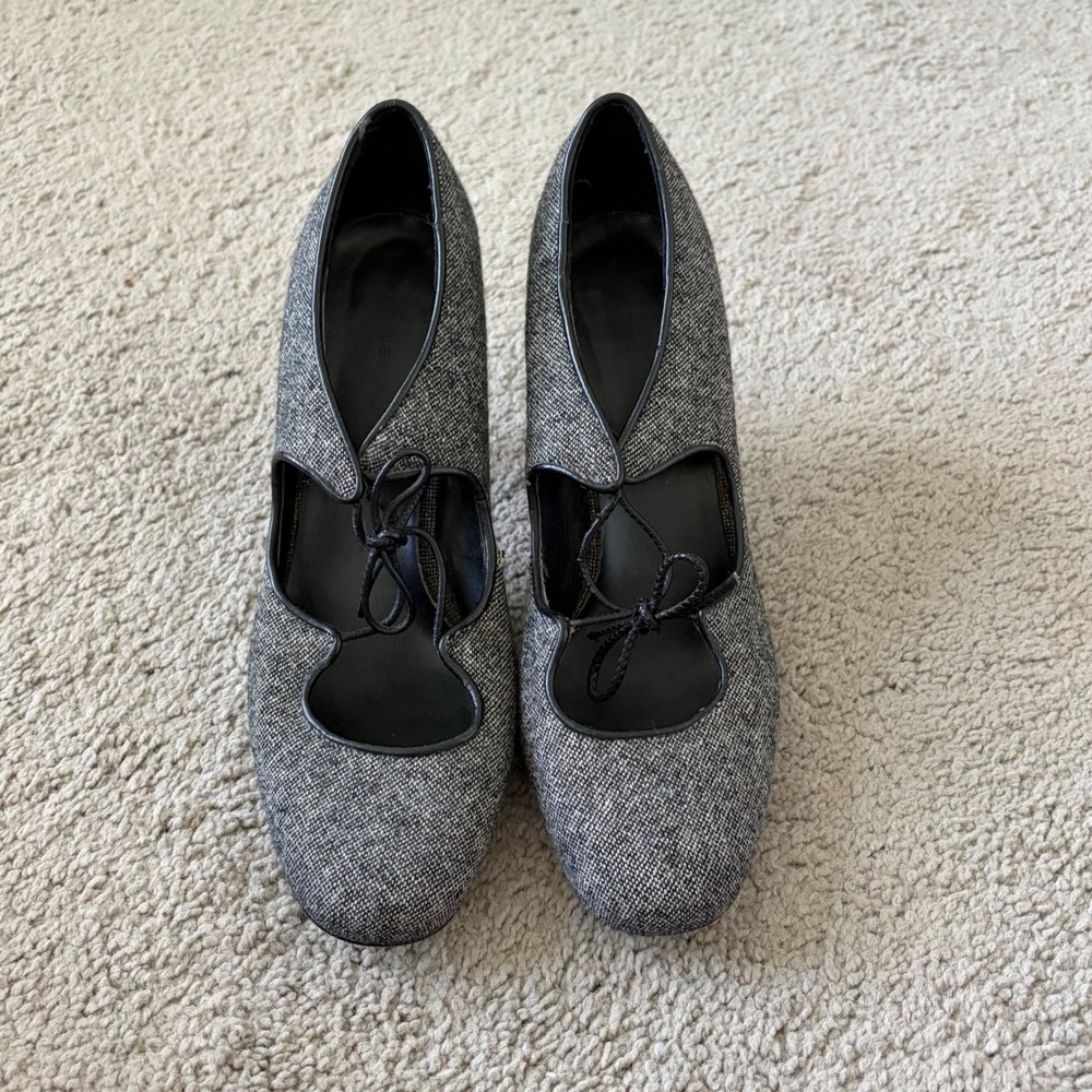 Ann Marino Womens 10M Gray Tweed Cutout Lace Up Heels Pumps Y2K Vintage